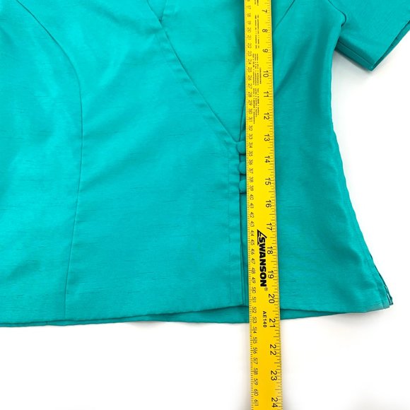 Sag Harbor Beautiful Shiny‎ Green Blouse 6 Petite Shoulder Pads Uniform Collared - Picture 5 of 9